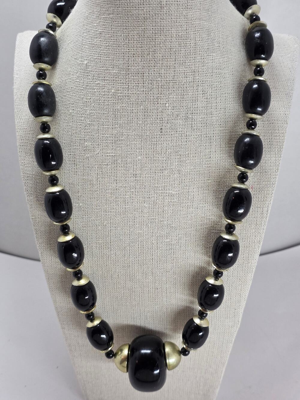 Vintage Black Acrylic Bead Statement Necklace